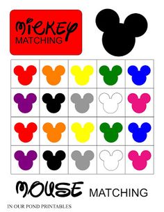 the mickey mouse matching game is shown with different colors and shapes for each player to match