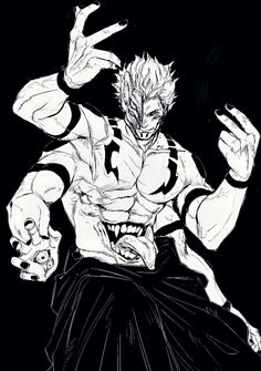 a black and white drawing of an anime character