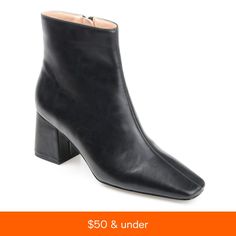 in stock Square Shoes, Dress Booties, Journee Collection, Dress And Heels, Outdoor Accessories, Black Booties, Block Heels, Vegan Leather, Womens Boots