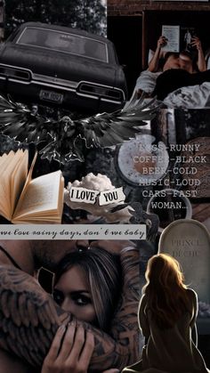 a collage of photos with the words i love you and images of people reading books