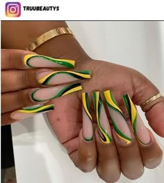 44+ Jamaican Nail Designs for 2024 - Nerd About Town Occasion Nails, Pedicure Designs, Drip Nails, Pedicure Manicure, Long Acrylic Nails Coffin, Exotic Nails, Bling Acrylic Nails, Design Nails