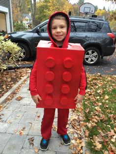 a young boy in a lego costume