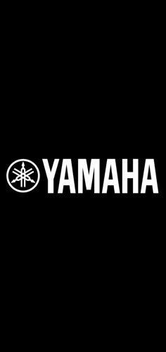 the yamaha logo is shown in white on a black background with an airplane flying above it