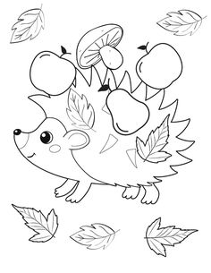 an animal with leaves and apples on it's back, coloring pages for kids