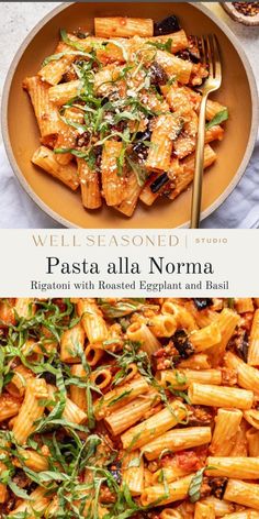 pasta alla norma with roasted eggplant and basil