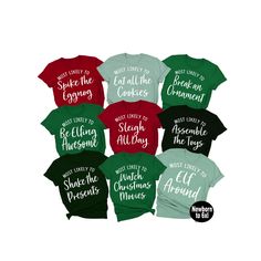 Funny Christmas Shirts are a must have for the 2021 holiday season. These family Christmas shirts come in a variety of phrases so your whole group can get matching Christmas shirts. These Most Likely To phrases will make for the cutest family photos. Christmas Group Shirts will make your Christmas celebration fun and cute! HOW TO ORDER 1. Select your first color/design/size and click "ADD TO CART"  2. Click the thumbnail image to return to the listing. 3. Repeat to add in other shirt styles/sizes. 4. Check your shipping address to make sure it's correct 5. Complete checkout SHIRT SIZING INFO Listing photos contain the measurements for the unisex shirts.  Double-check your measurements to make sure you order the proper size all since we do not offer returns/exchanges. *Width is measured acr Family Photos Christmas, Christmas Shirts Funny, Christmas Movie Shirts, Christmas Vacation Shirts, Cute Family Photos, Matching Christmas Shirts, Ornament Cookies, Christmas Party Shirts, Thumbnail Image