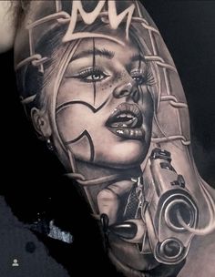 Gangsta Woman Tattoo, Chicano Woman, Chola Girl Tattoo, Chicano Gangster Tattoo Designs, Gangster Girl Tattoo Design, Aztec Warrior Tattoo, Family First Tattoo, Girl Arm Tattoos, Arm Tats