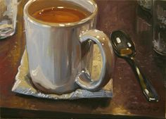 a painting of a coffee cup and spoon