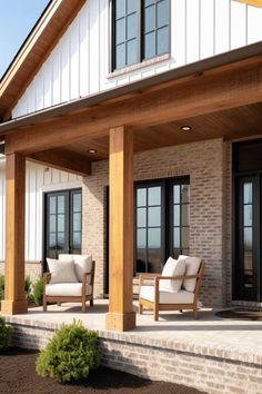 an outdoor patio with chairs and tables on it