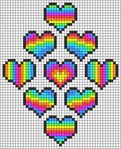 a cross - stitch pattern with hearts and rainbows in the center on a white background