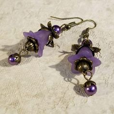 Steampunk Frosted Tulip Filigree Cascade Earrings Purple And Brown (Bronze) Colors Pink Crystal Chandelier, Purple And Brown, Vintage Gold Earrings, Crystal Chandelier Earrings, Turquoise Earrings Dangle, Earrings Purple, Filigree Earrings, Hoop Earring Sets, Crystal Brooch