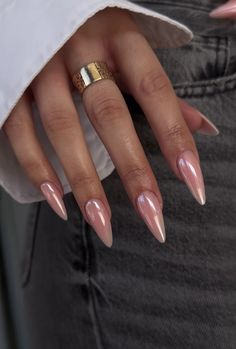 Long Almond Glazed Donut Nails, Almondleto Nails, Light Pink Natural Acrylic Nails, Pretty Natural Nails Ideas, Natural Nails Acrylic Coffin, Nyc Aesthetic Nails, Neutral Baddie Nails, Clean Nail Aesthetic, Mandel Nails Design