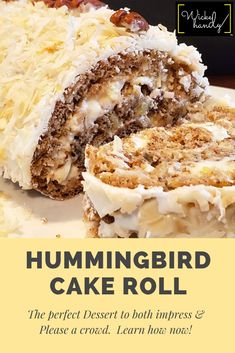 an advertisement for hummingbird cake roll on a plate