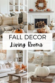 fall decor living room collage with pumpkins