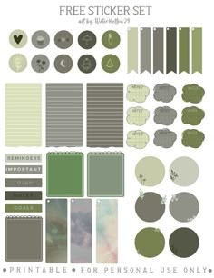 the printable planner sticker set is shown in green, gray and white colors