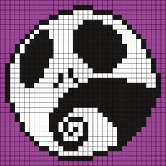 a cross stitch pattern in the shape of a panda face on a purple and black background