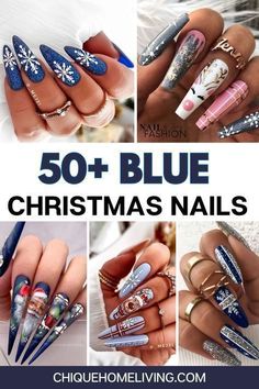 Fancy Christmas Nails Acrylic, Christmas Nail Art Blue, Merry Christmas Nails 2023, Winter Wonderland Nail Designs, Christmas Nail Designs Blue, Blue Winter Nail Ideas, December Nails Blue, Blue Xmas Nails, Blue Christmas Nail Designs