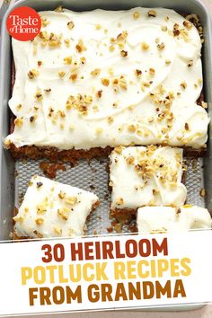 the cover of taste of home magazine shows carrot cake with cream cheese frosting on top