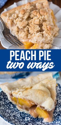 peach pie two ways on a plate with a fork