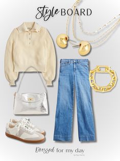 Off White Sweater with Light Wash Jeans- Styling the Winter Classics for Women Over 50