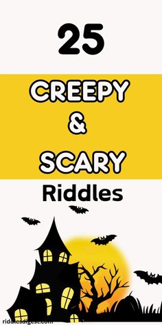 two halloween themed banners with the words creepy and scary riddles in black on yellow