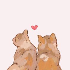 two cats sitting next to each other with a heart in the background