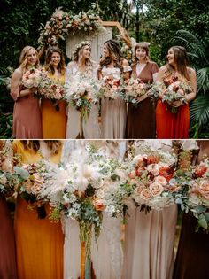 the bridesmaids are holding their bouquets and posing for pictures