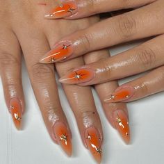 Fabulous Nails Classy, Classy Acrylic, Airbrush Nails, Hot Nails, Orange Nails, Fire Nails, Funky Nails, Pretty Acrylic Nails, Chic Nails