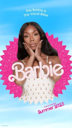 the poster for barbie's new musical show, barbie is in front of a blue sky