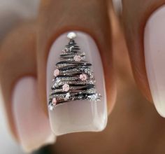 Tree Nails, Nails 2022, Cute Gel Nails, Nail Designs Glitter, Xmas Nails, Christmas Nail, Fancy Nails