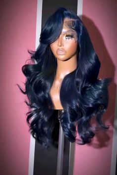 buss down navy blue wig #humanhairwigs #tiktok #navyblue #bluehairstyles Lace Front Wigs Blue, Navy Blue Hair Color On Black Women, Navy Blue Frontal Wig, Dark Blue Wig Black Women, Midnight Blue Hair Black Women, Dark Blue Hair Wig, Black Girls With Colored Wigs, Navy Blue Lace Front Wig