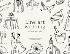 line art wedding clipart set