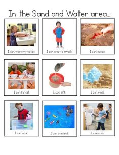 an image of children playing in the sand and water area printable worksheet