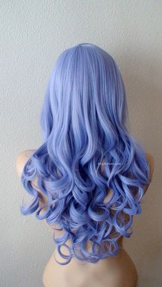 Lavender Blue wig. Pastel color wig. Long curly by kekeshop Lavender Blue Hair, Periwinkle Hair, Trendy We Fryzurach, Blue Wig, Long Curly Wig, Hair Color Pastel, Ombre Wigs, Colored Wigs, Dark Roots