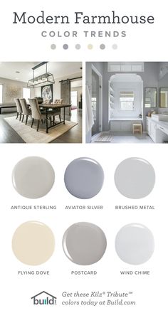 the color scheme for modern farmhouse house is shown in white, gray and neutrals