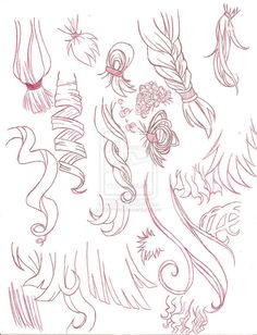 some drawings of flowers and feathers