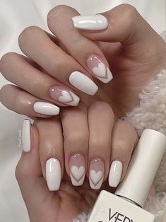 Cute Nail Inspo Trendy, Two Tone Almond Nails, Two Tone Gel Nails, Super Girly Nails, Nail Inspo White Design, Easy Coffin Nail Designs, Soft Girl Aesthetic Nails, Nails Inspiration 2024, Gel Nail Inspo Simple