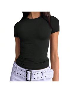 Material: This Y2k tops is made of 88% polyester and 12% nylon.High quality elastic fabric,light weight, super soft and skin-friendly,make you more comfortable to wear.
Design: Cropped and regular style,you can wear it regularly or fold it up like a crop top.cute,slim fitted,casual style,scoop neck,short sleeve.
Occasion: Simple and stylish design,great for going out,wort out,running,gym,yoga,daily wear, streetwear,rave party,club,dating,beach,travel,vacation,shopping,etc. Suitable for all seaso Basic Crop Tops, Best Loungewear, Slim Fit Crop Top, Cute Summer Tops, Crop Top Hoodie, Y2k Clothing, Cropped Tops, Short Sleeve Cropped Top, Slim Fit Shorts