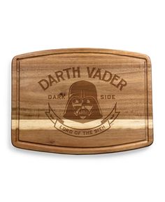 darth vader wooden cutting board with the star wars logo on it