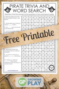 the pirate trivia and word search printable for kids to use in their homes