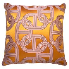 an orange pillow with white lines on it