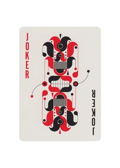 the joker playing card is designed to look like an abstract design with red, black and white