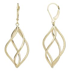 Elegant simplicity. This lovely pair of earrings showcases the lustrous beauty of yellow gold to perfection. A lovely look that will blow anyone away. Size: one size.  Gender: female.  Age Group: adult. Twisted Earrings, Triple Hoop Earrings, Jewelry Traditional, Sweet Accessories, Lighting Concepts, Swirl Earrings, Gold Dangle Earrings, Gold Paper, Leverback Earrings