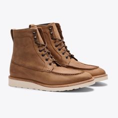 Our modern take on the classic moc toe boot offers sneaker-like comfort, work boot function, and versatile style that’s office-ready yet built for the campsite. General Clothes, Mens Swag, Queer Eye, All Weather Boots, Moc Toe Boots, High Ankle Boots, Weather Boots, Men’s Boots