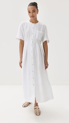 Jenni Kayne Day Dress | Shopbop Classic Linen Midi Shirt Dress, Fitted Summer Shirt Dress With Buttoned Pockets, Elegant Relaxed Fit Short Sleeve Linen Dress, Classic Linen Shirt Dress For Daywear, Classic Linen Shirt Dress With Placket, Elegant Short Sleeve Linen Dress With Relaxed Fit, Classic Summer Linen Day Dress, Classic Linen Shirt Dress For Spring, Classic Summer Daywear Linen Dress