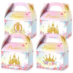 three boxes with princess designs on them