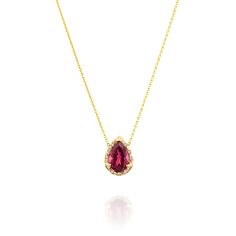 Eden Necklace - Pink Tourmaline The serene power of the enchanting Eden Ring is enhanced by a vibrant Tourmaline, emanating a delicate shimmer with a captivating aura. Materials Description:- 14k Gold.- 3 ct. Pear-shaped pink Tourmaline.- 0.9 ct diamonds.- Rough texture, high polish.- We are using only natural stones. Each stone is unique. Pink Tourmaline: "The open-hearted"Pink Tourmaline is known to radiate a gentle yet potent love energy and is known to serve as a heart talisman for compassio Elegant Pear-shaped Tourmaline Jewelry, Fine Jewelry Tourmaline With Brilliant Cut, Formal Yellow Gold Tourmaline Necklaces, Formal Yellow Gold Tourmaline Necklace, Elegant Tourmaline Yellow Gold Necklace, Brilliant Cut Tourmaline Jewelry Gift, Elegant Yellow Gold Tourmaline Necklace, Moonstone Crystal Necklace, Pink Tourmaline Jewelry