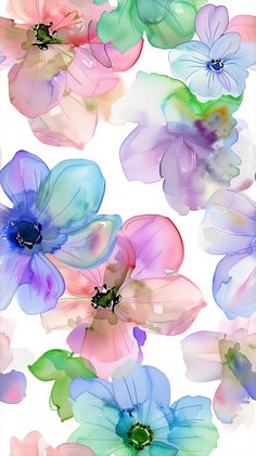 A colorful pastel wallpaper with watercolor flowers in shades of pink, blue, purple, and green on a white background Beautiful Floral Background, Picture Wallpaper Ideas, Cute Inspirational Wallpaper, Flowers Background Wallpapers, Colorful Phone Wallpaper, Multicolor Wallpaper, Fresh Wallpaper, Girly Backgrounds, Gradient Wallpapers