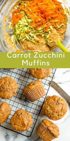 carrot zucchini muffins cooling on a wire rack