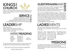 the front and back pages of a church brochure with words in different languages